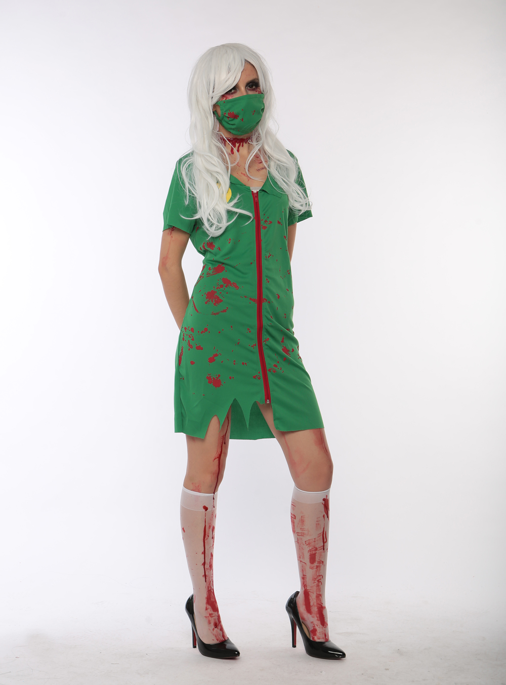 F1720 halloween green zombie costume,it comes with dress,mask